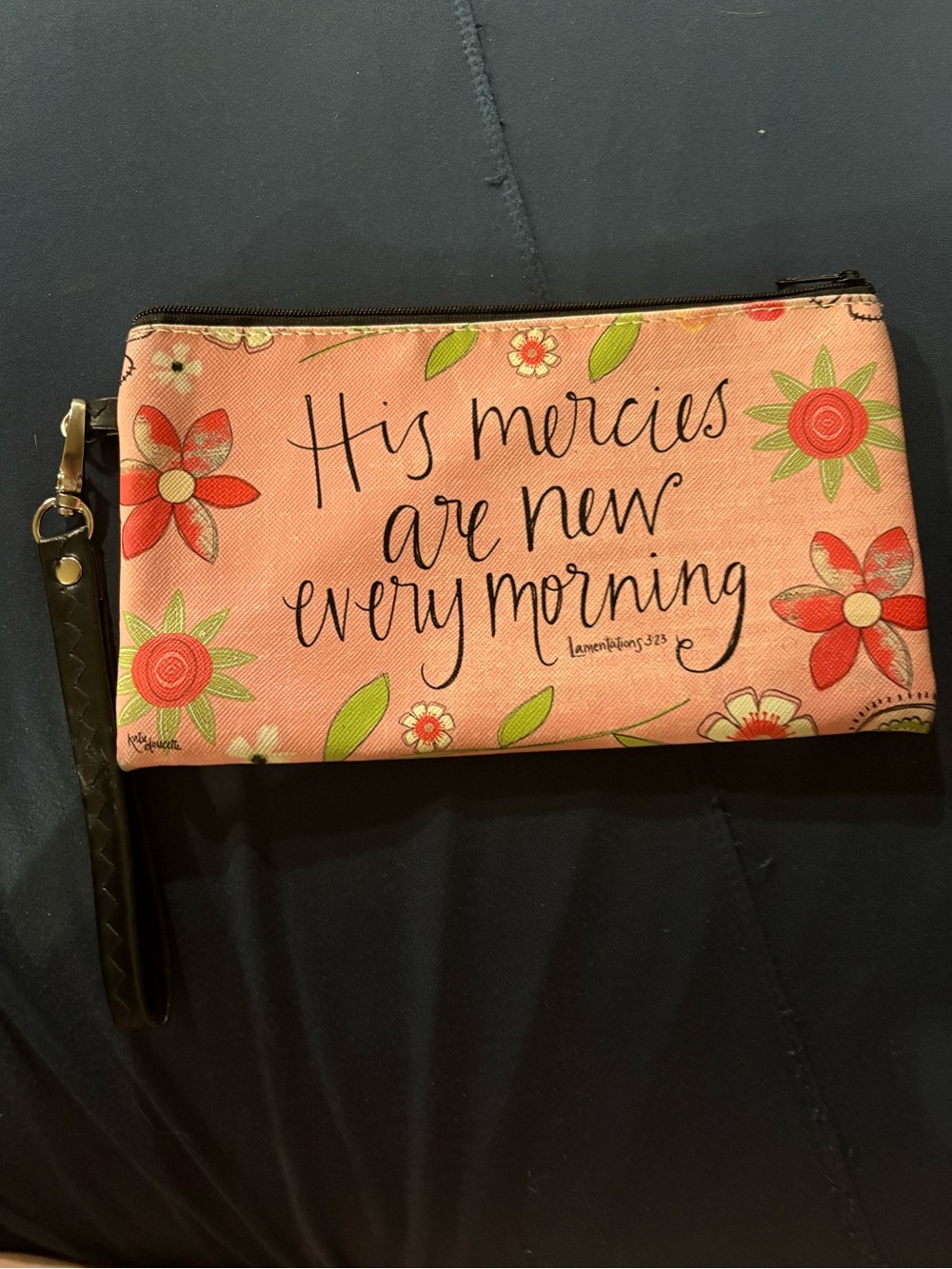 Wristlet Pouch - Pink Floral "His Mercies Are New Every Morning"